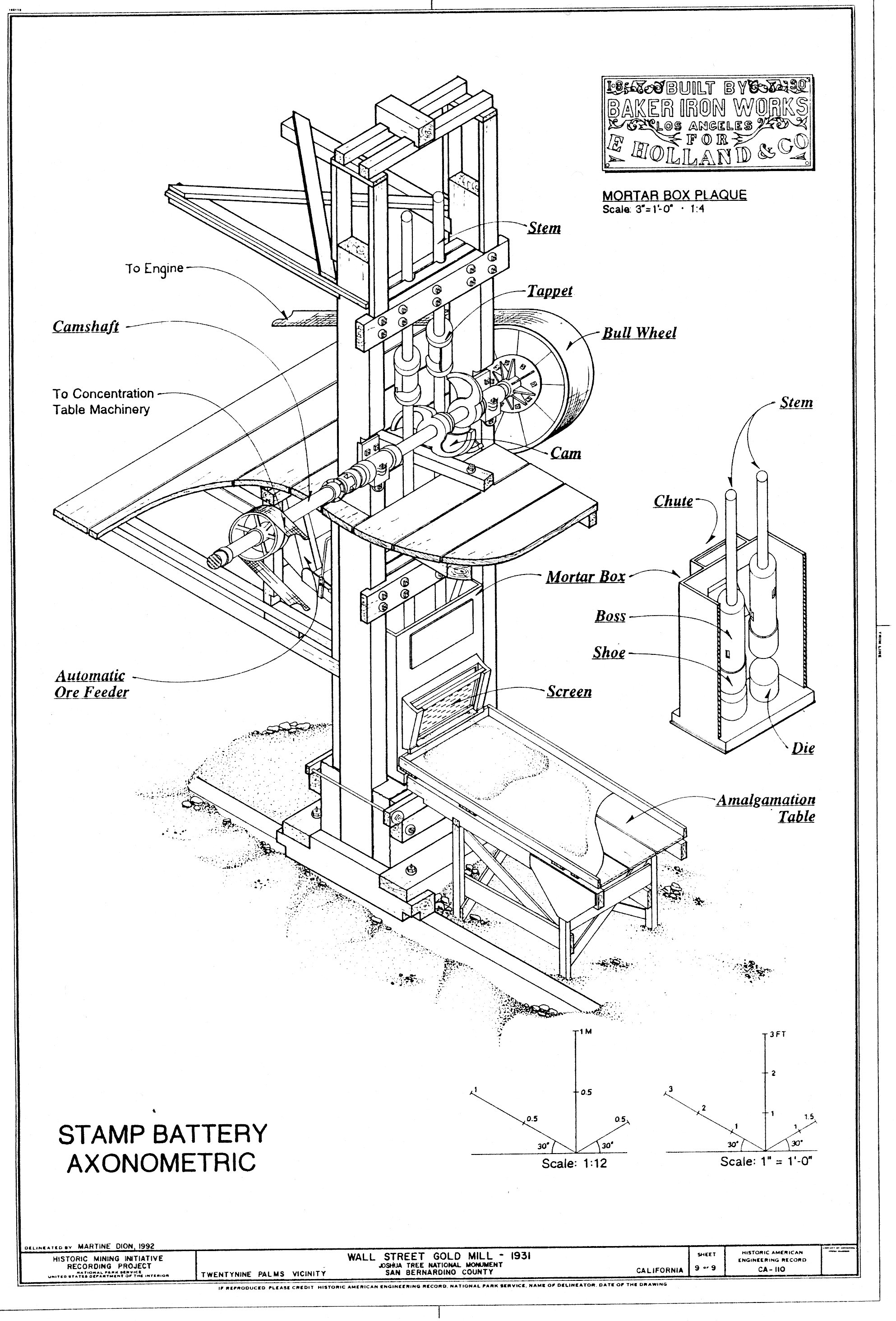 tamp Battery Axonometric - Wall Street Gold Mill, Twentynine Palms, San Bernardino